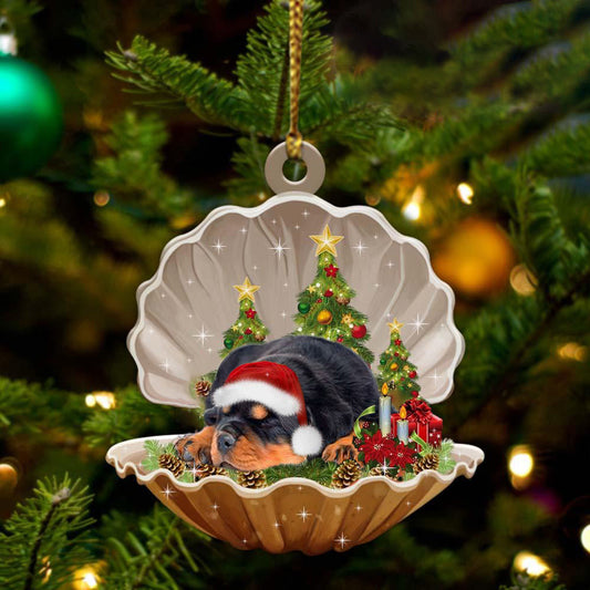 Cute Rottweiler Sleeping in Pearl Dog Christmas Ornament Flat Acrylic - Best gifts your whole family