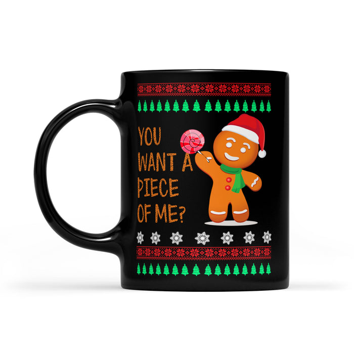 You Want A Piece Of Me Funny Ugly Christmas Gingerbread -   Black Mug Gift For Christmas