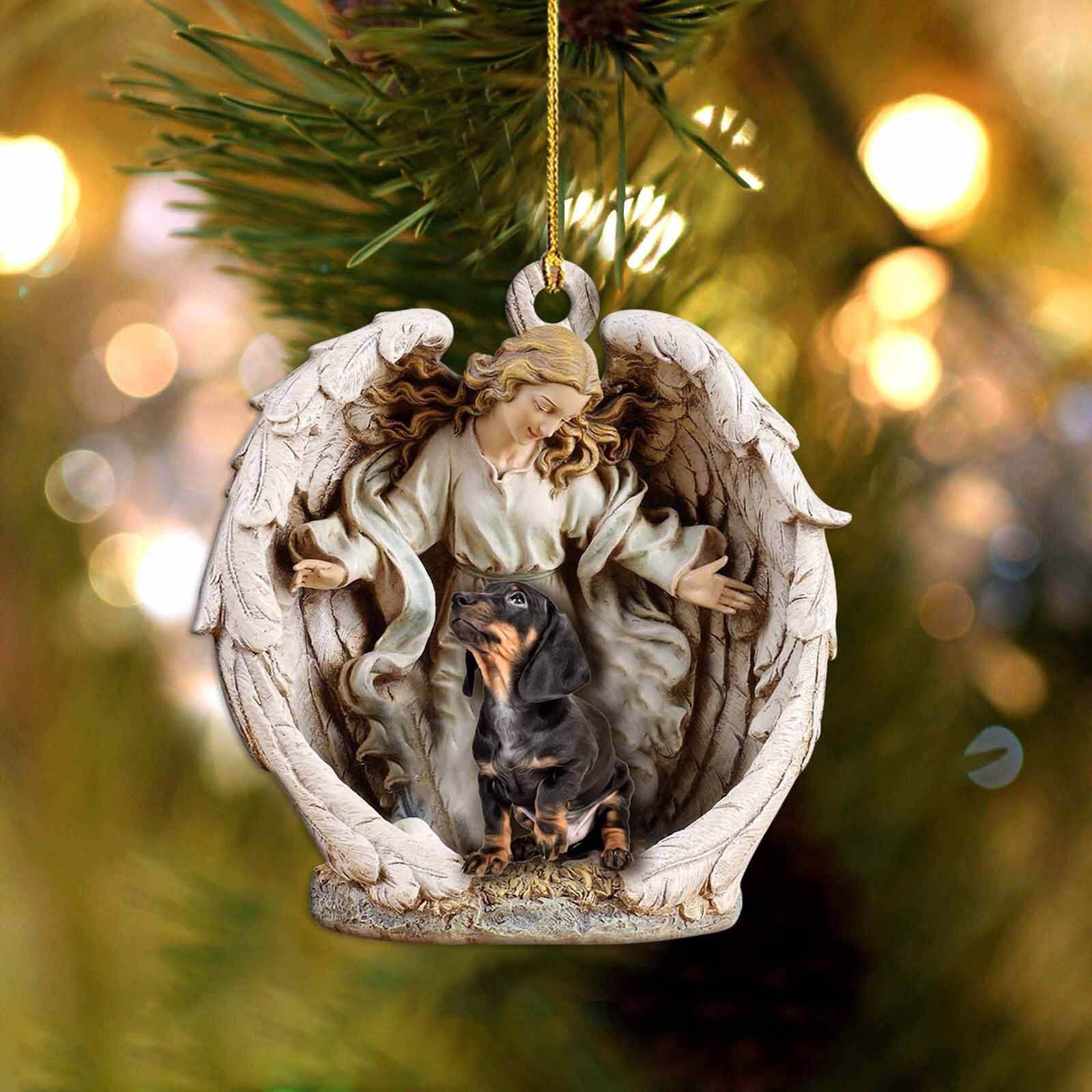 Dachshund-Angel Hug Winter Love Two Sided Ornament - Best gifts your whole family