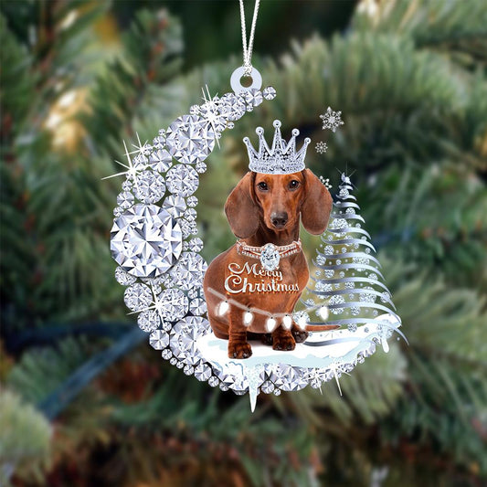 Dachshund Diamond Moon Merry Christmas Ornament Christmas Tree Hanging Ornament - Best gifts your whole family