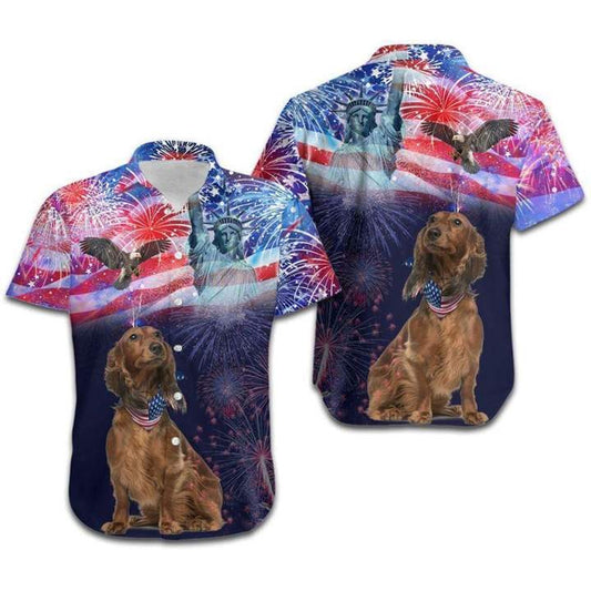Dachshund Fireworks Independence Day  Hawaiian Shirt | For Men & Women | Adult | HW4270