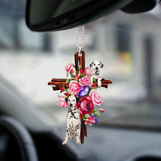 Dalmatian Roses And Jesus Hanging Ornament Dog Ornaments For Auto Car Godmerc - Best gifts your whole family