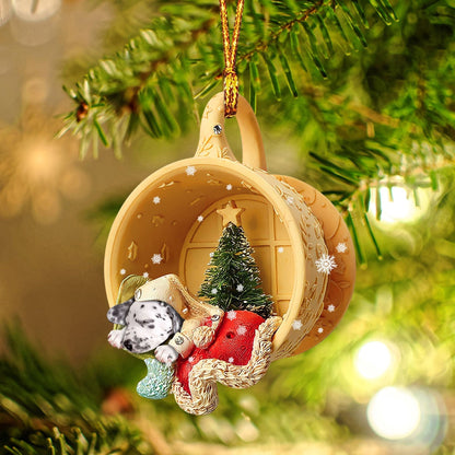 Dalmatian Sleeping in a tiny cup Christmas Holiday-Two Sided Ornament, Christmas Ornament, Car Ornament - Best gifts your whole family