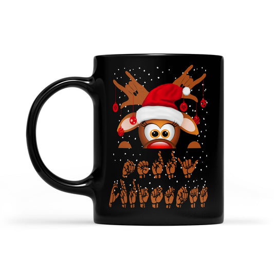 Teanga Chomharthaíochta Nollaig Shona Dhuit ASL Reindeer Bronntanais - Black Mug Bronntanais Don Nollaig
