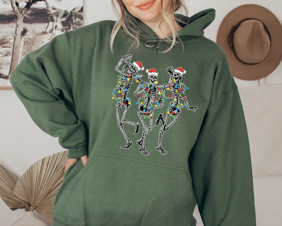 Skeleton Dancing Christmas Sweatshirt, Skeleton Dance Sweatshirt, Christmas Lights Sweatshirt, Skull Christmas Sweatshirt, Christmas Gift