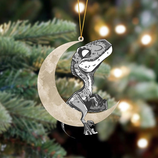Dinosaur Sits On The Moon Hanging Ornament, Animal Christmas Ornaments - Best gifts your whole family