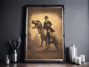 Discover The Man On Dinosaur Poster, Vintage Photography, Art Poster Print, Gothic Occult Poster, Gothic Home Decor, Western Jurassic - Best gifts your whole family