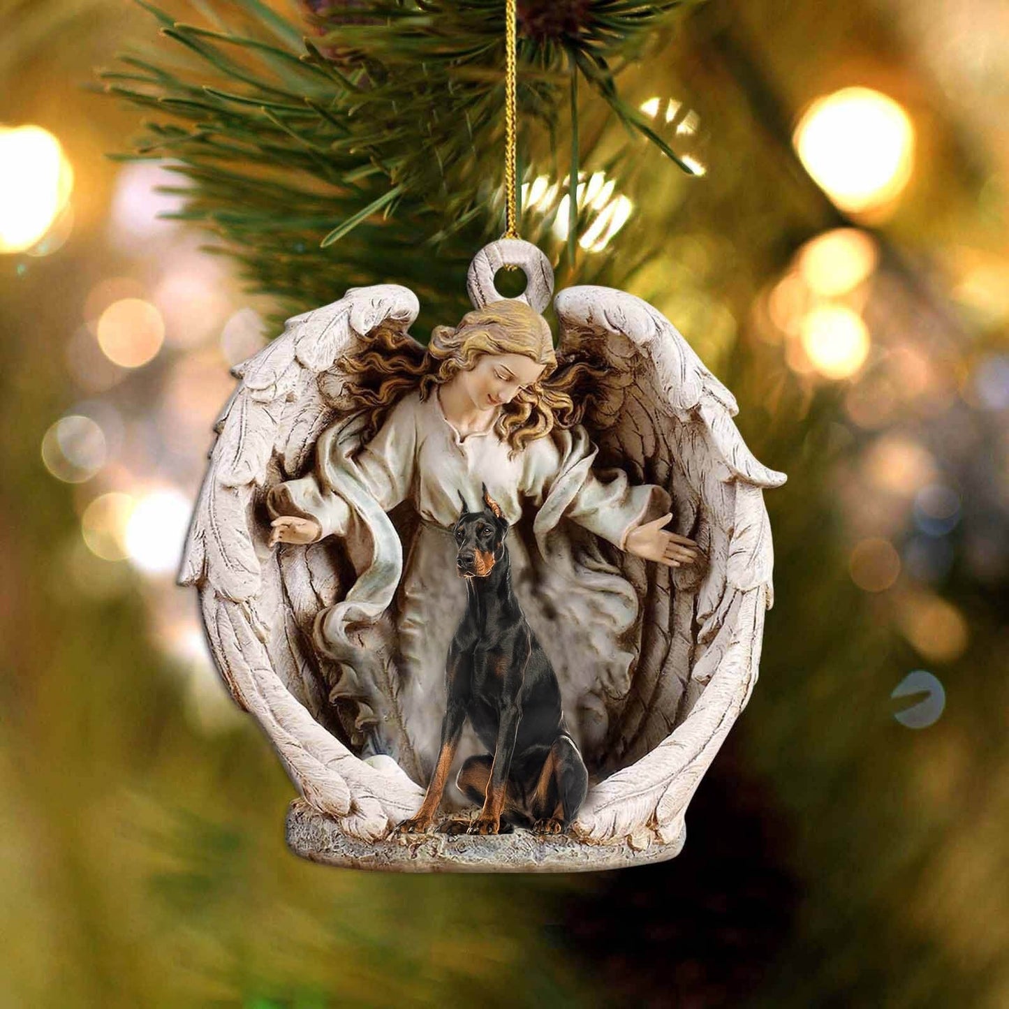 Doberman (2)-Angel Hug Winter Love Two Sided Ornament - Best gifts your whole family