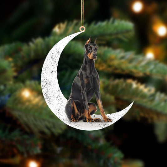 Doberman 2 Sit On The Moon Two Sided Ornament Dog Hanging Christmas Ornament - Best gifts your whole family