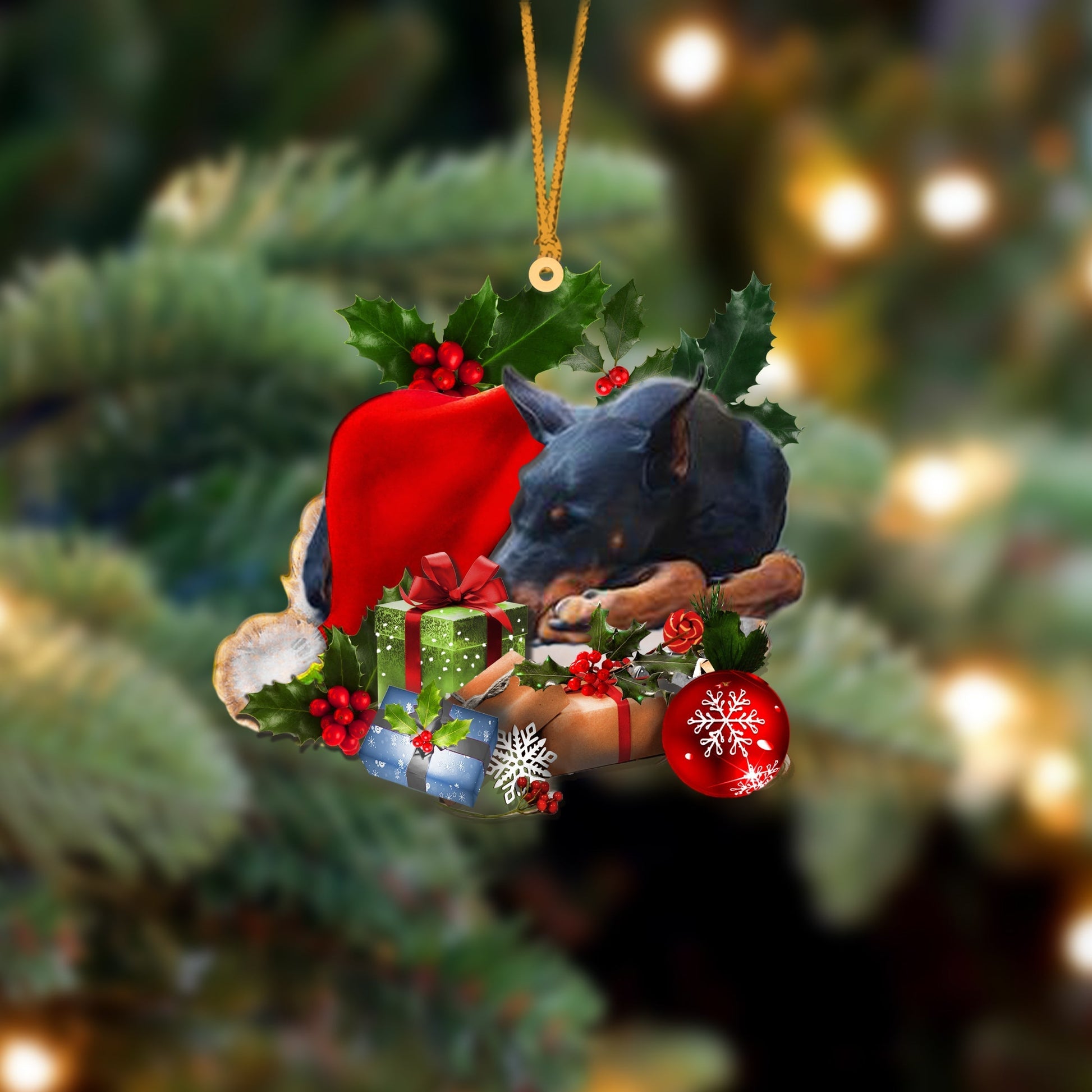 Doberman Pinscher-Sleeping In Hat Two Sides Ornament Dog Sleeping Ornament - Best gifts your whole family