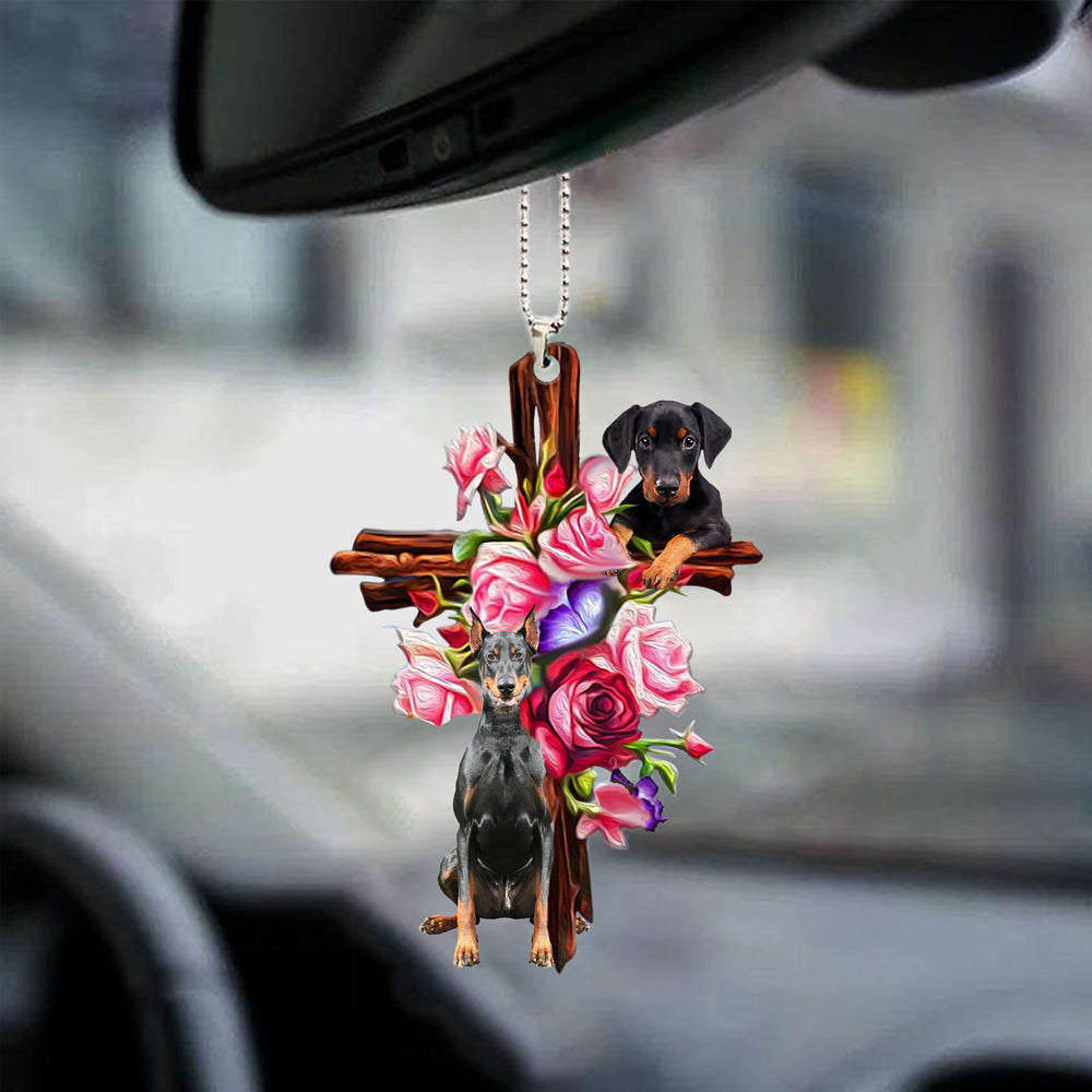 Doberman Roses And Jesus Car Hanging Ornament Dog Ornaments Godmerc - Best gifts your whole family