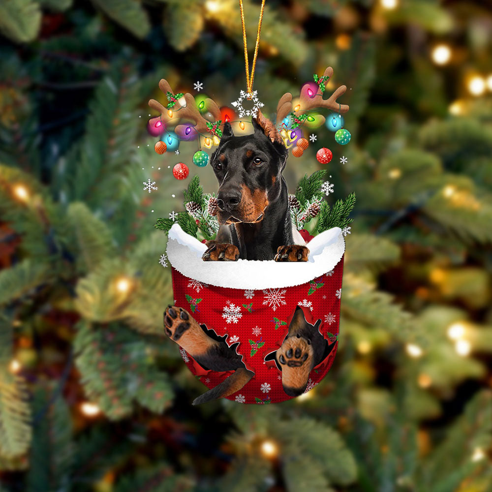 Dobermann 1In Snow Pocket Christmas Ornament Flat Acrylic Dog Ornament - Best gifts your whole family