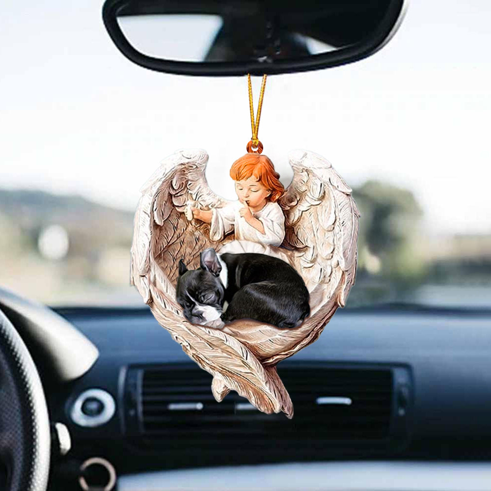 Dog Hanging Ornaments Sleeping Boston Terrier Protected By Angel Car Hanging Ornament - Best gifts your whole family