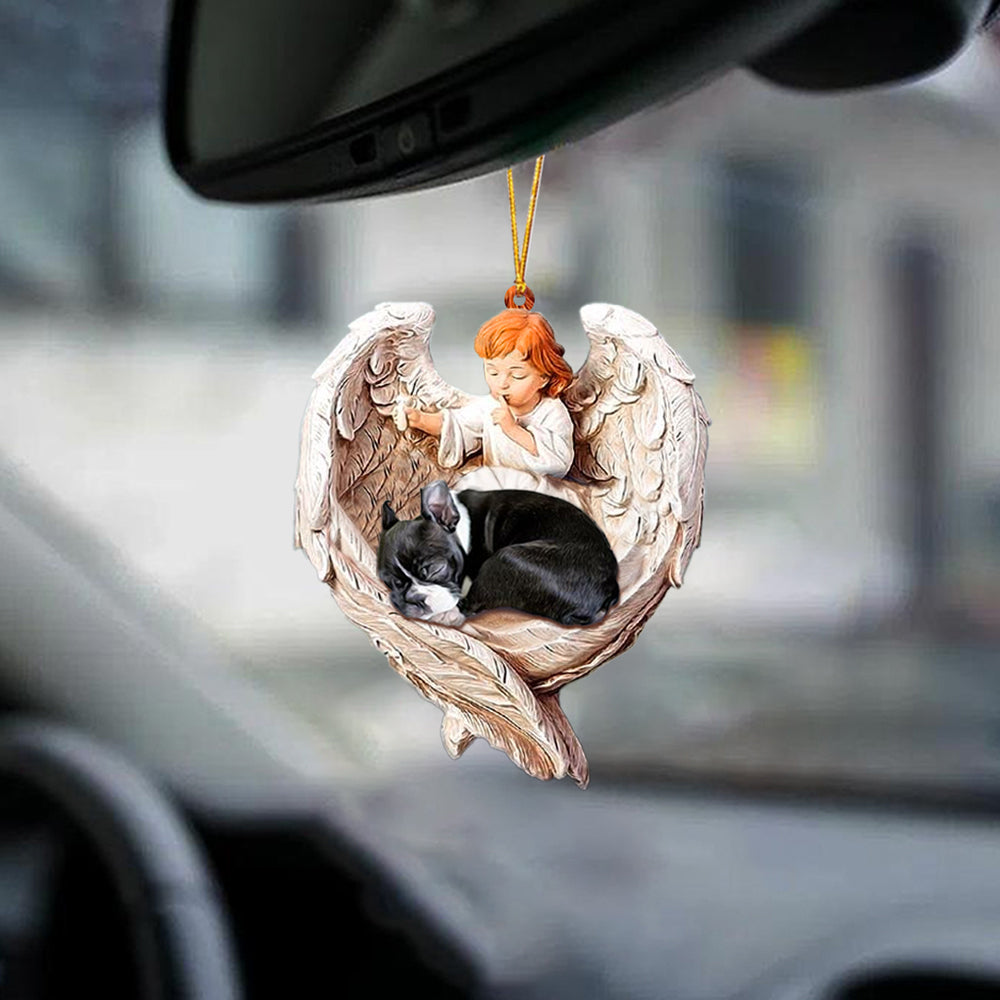 Dog Hanging Ornaments Sleeping Boston Terrier Protected By Angel Car Hanging Ornament - Best gifts your whole family