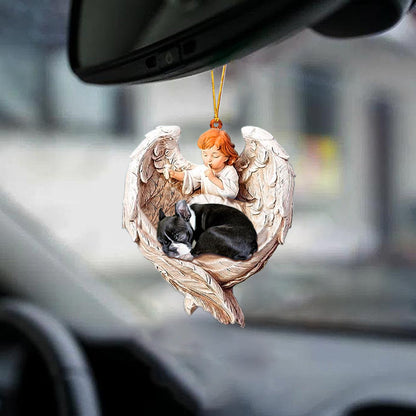 Dog Hanging Ornaments Sleeping Boston Terrier Protected By Angel Car Hanging Ornament - Best gifts your whole family