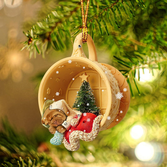 Dogue De Bordeaux Sleeping in a tiny cup Christmas Holiday-Two Sided Ornament, Christmas Ornament - Best gifts your whole family