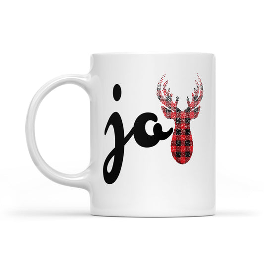 Joy - Red Buffalo Plaid Christmas Reindeer Family Gift Bronntanais Mug Bán Don Nollaig
