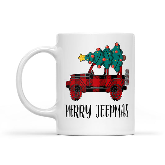 Merry Jeepmas Buffalo Plaid Pattern Jeep Greannmhar Nollag Bán Mug Bronntanais Don Nollaig