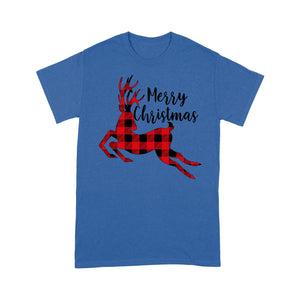 Merry Christmas Reindeer Buffalo Plaid Pattern Funny  Tee Shirt Gift For Christmas