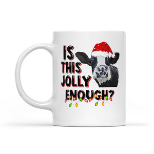 Funny Christmas Cow Santa Hat - Is This Jolly Enough  White Mug Gift For Christmas