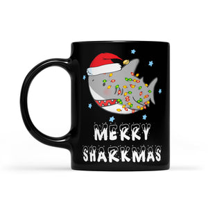 Santa Shark Merry Sharkmas Funny Christmas Gift -   Black Mug Gift For Christmas