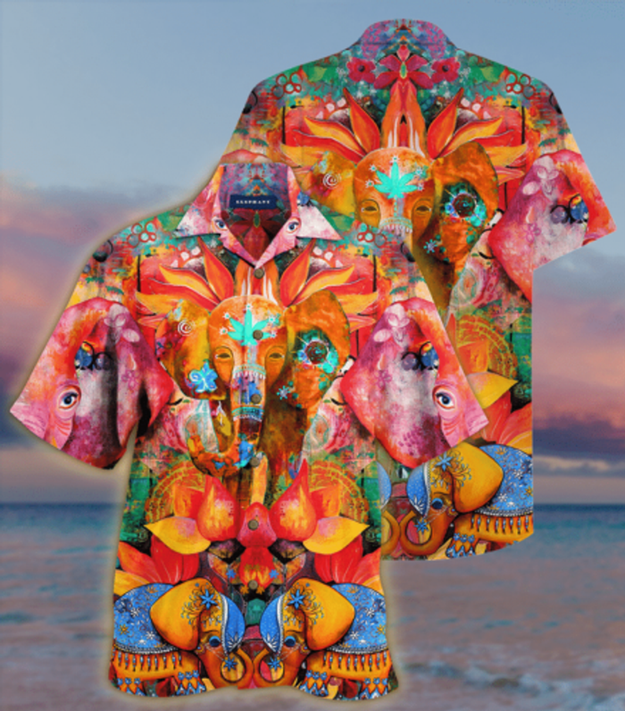 Elephant Colorful Hawaiian Shirt,Hawaiian Shirt Gift,Christmas Gift