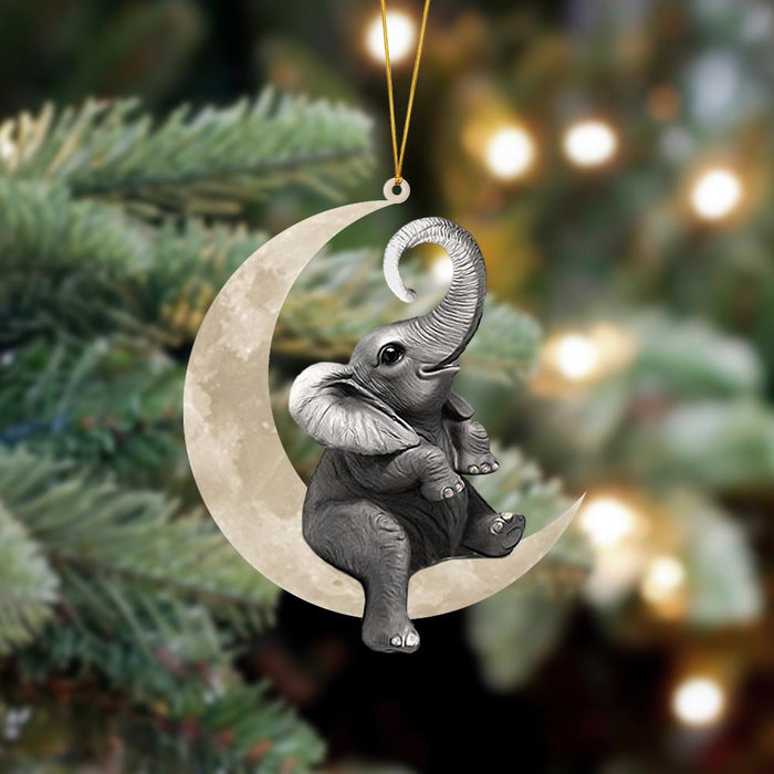 Elephant Sits On The Moon Hanging Ornament, Animal Christmas Ornaments - Best gifts your whole family