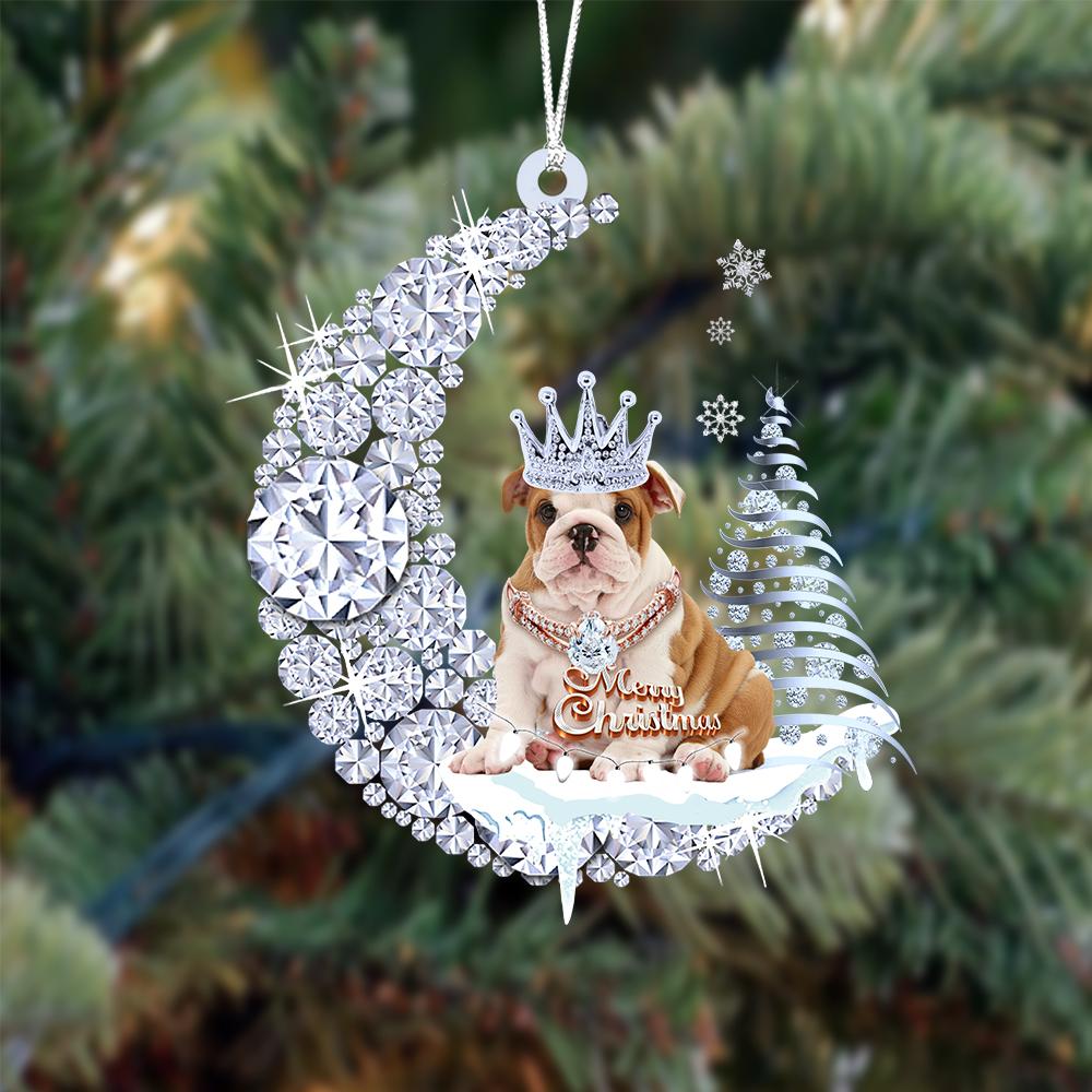 English Bulldog Diamond Moon Merry Christmas Ornament Dog Ornament - Best gifts your whole family