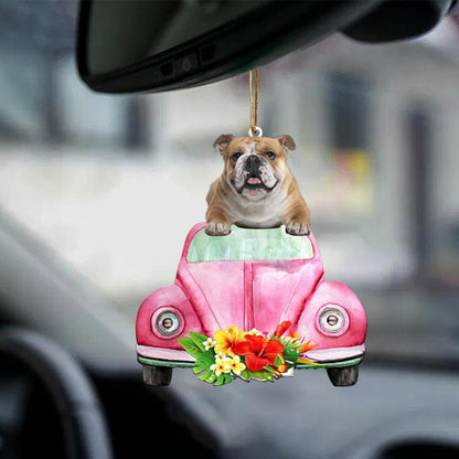 English Bulldog-Pink Hippie Car-Two Sided Ornament - Best gifts your whole family