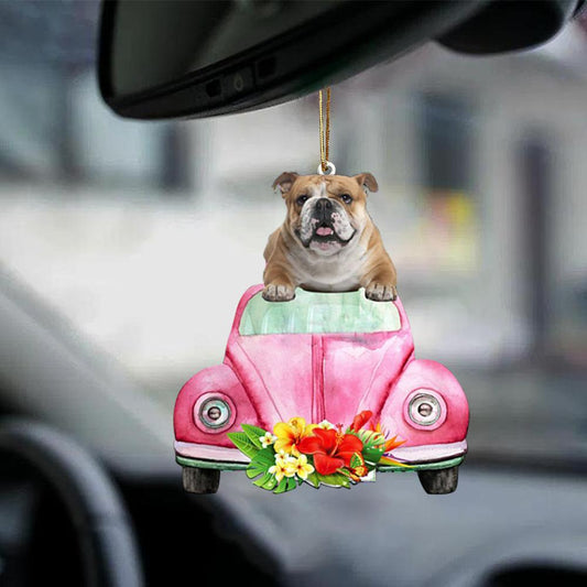 English Bulldog-Pink Hippie Car-Two Sided Ornament - Best gifts your whole family