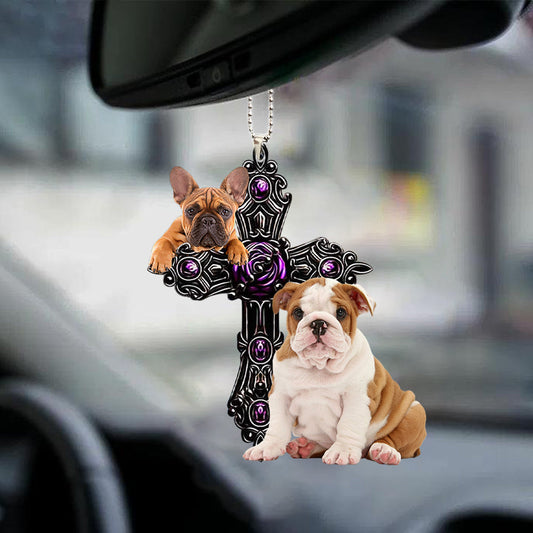 English Bulldog Pray For God Car Hanging Ornament Dog Pray For God Ornament Godmerc - Best gifts your whole family