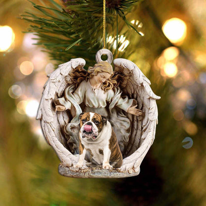 English Bulldog2-Angel Hug Winter Love Two Sided Ornament - Best gifts your whole family