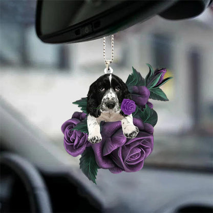 English Springer Spaniel In Purple Rose Car Hanging Ornament - Best gifts your whole family