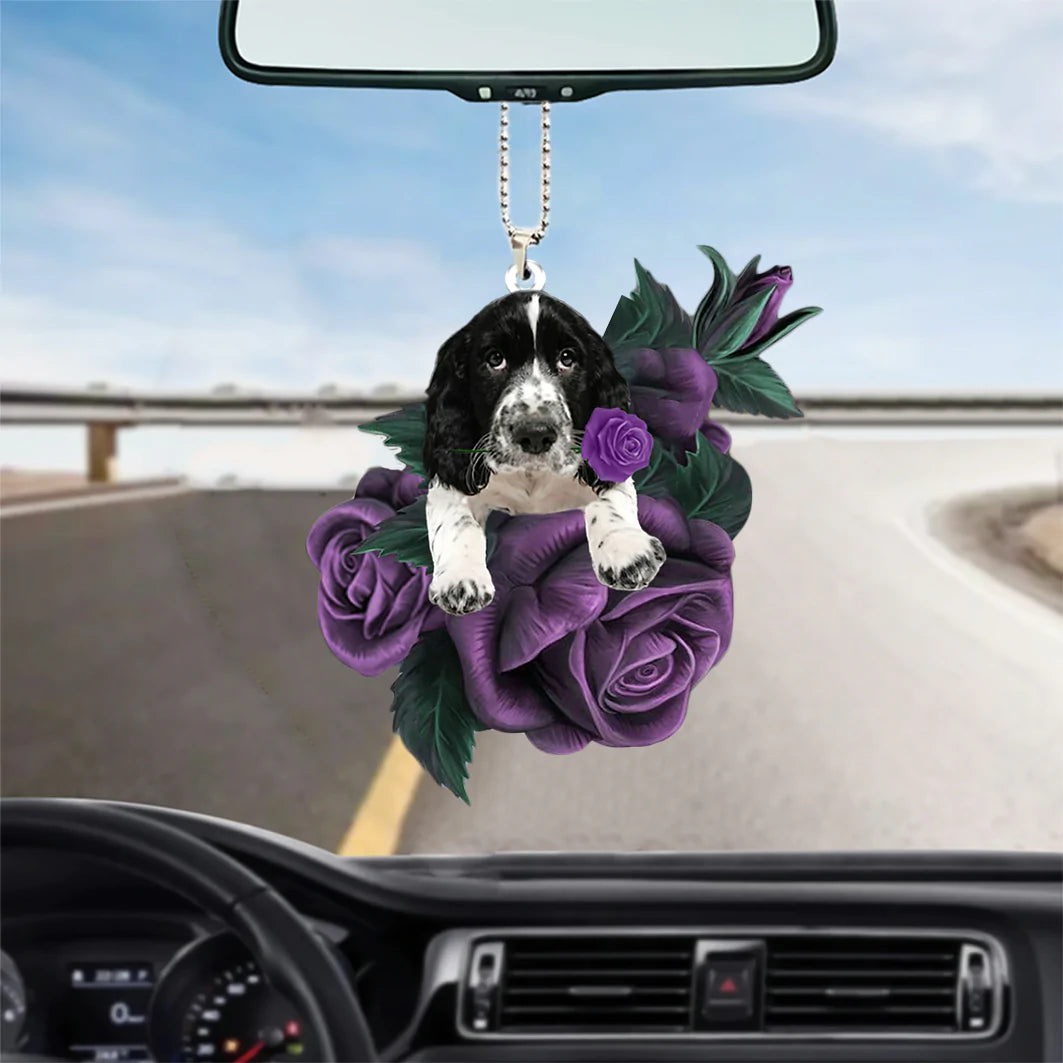 English Springer Spaniel In Purple Rose Car Hanging Ornament - Best gifts your whole family