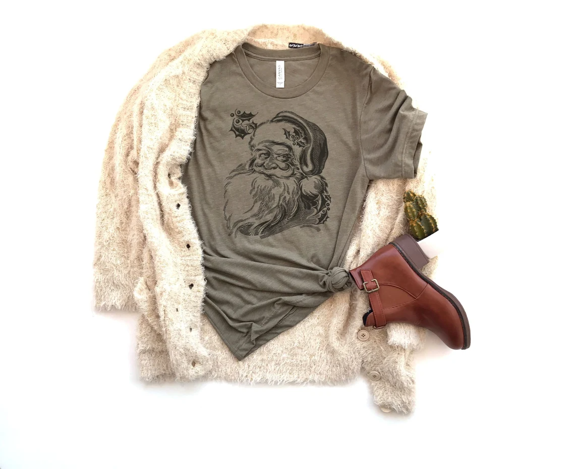 Black Vintage Santa Head Tee Holiday Themed Shirt Bella Tee Soft TShirt  Women's Graphic Tee  Santa Clause Shirt