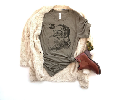 Black Vintage Santa Head Tee Holiday Themed Shirt Bella Tee Soft TShirt  Women's Graphic Tee  Santa Clause Shirt