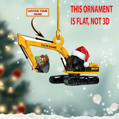 Excavator Santa Hat Christmas Personalized Ornament- Two Sided Ornament - Best gifts your whole family