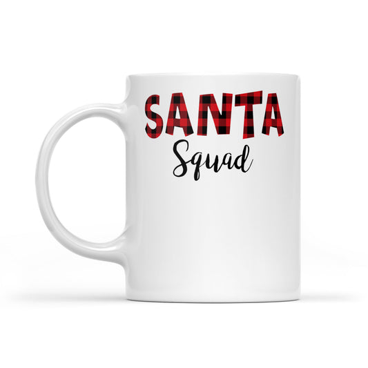 Santa Scuad Greannmhar Dearg Buffalo Bronntanas Teaghlaigh Plaid - Bán Mug Bronntanas Don Nollaig