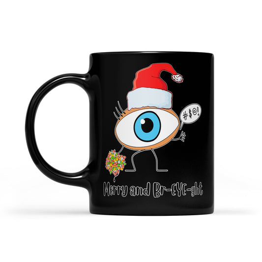 Liathróid Súl Ollmhór Shona Agus Br-Eye-ght Bronntanas Mug Dubh Nollag Shona agus Geal don Nollaig