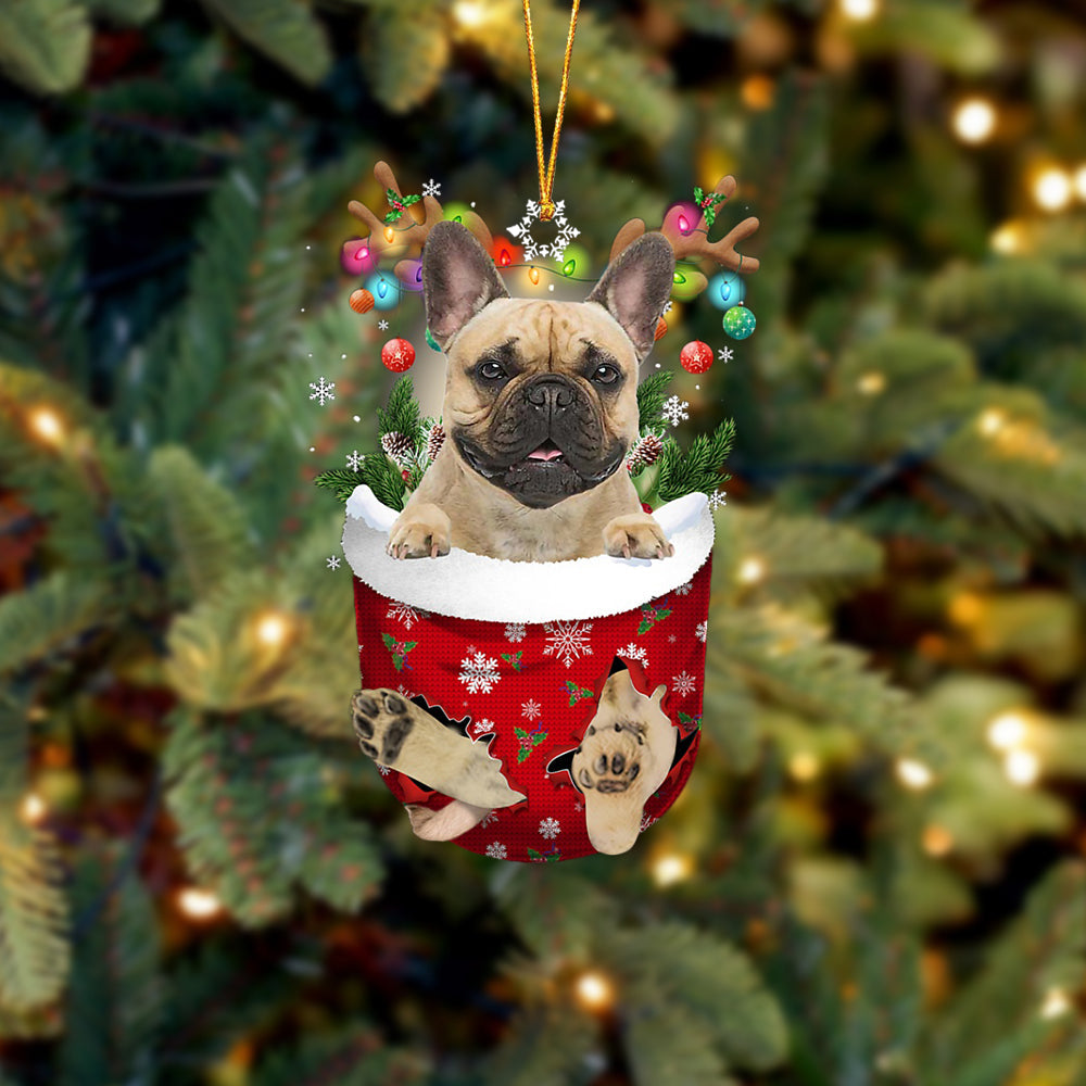 Fawn French Bulldog In Snow Pocket Christmas Ornament Flat Acrylic Dog Ornament - Best gifts your whole family