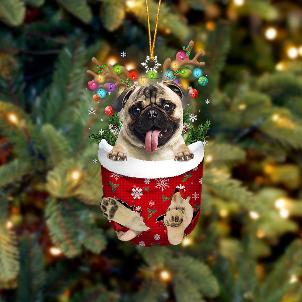 FAWN Pug In Snow Pocket Christmas Ornament Flat Acrylic Dog Ornament - Best gifts your whole family