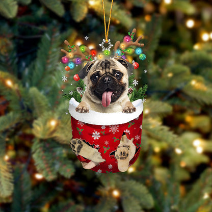 FAWN Pug In Snow Pocket Christmas Ornament Flat Acrylic Dog Ornament - Best gifts your whole family