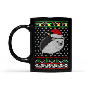 Merry Christmas Funny Hedgehog Ugly Xmas Gift  Black Mug Gift For Christmas