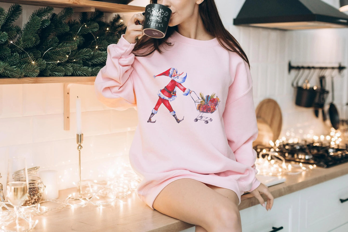 Vintage Cute Santa Claus with shopping cart full of gifts,Vintage Sweatshirt Christmas, Christmas Shirt,Christmas sweatshirt,Christmas Gift