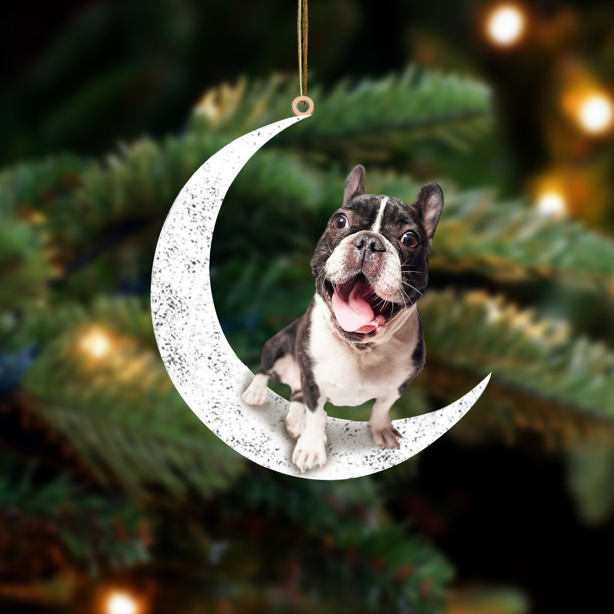 French Bulldog 2 Sit On The Moon Two Sided Ornament Dog Hanging Christmas Ornament - Best gifts your whole family