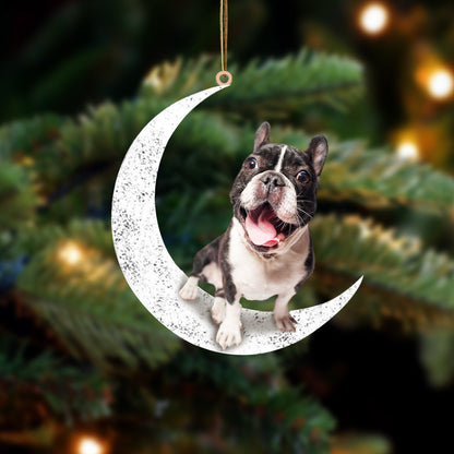 French Bulldog 2 Sit On The Moon Two Sided Ornament Dog Hanging Christmas Ornament - Best gifts your whole family