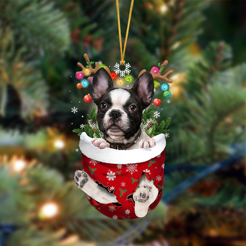 French Bulldog-In Christmas Pocket Two Sides Ornament, Christmas Dog Hanging Ornament - Best gifts your whole family