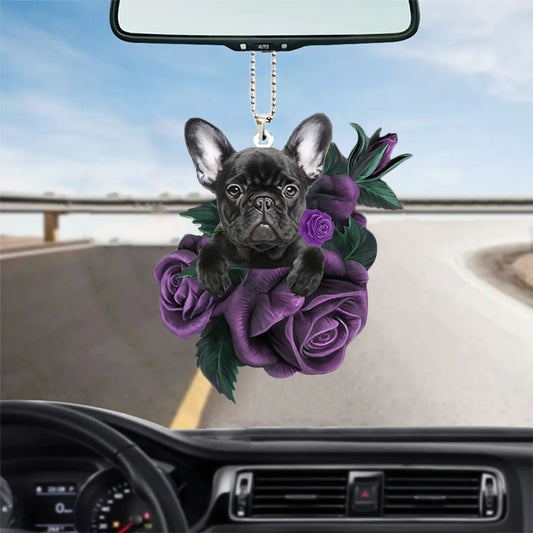 French Bulldog In Purple Rose Car Hanging Ornament - Best gifts your whole family