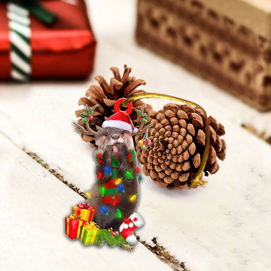 Funny Otter Christmas Reindeer Flat 2D Ornament, Animal Lover Gifts, Christmas Tree Ornament, Home Decor - Best gifts your whole family