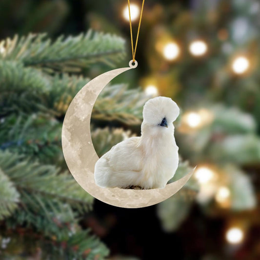 Furry Silkie Chicken Sits On The Moon Hanging Ornament, Animal Christmas Ornaments - Best gifts your whole family